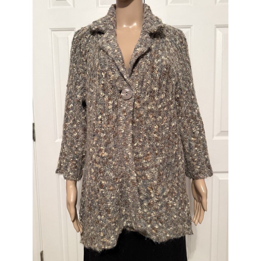 Susan Bristol Cardigan 3/4 Sleeve Nubby Fuzzy Sweater, 1X